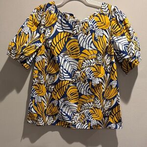 Talbots Yellow and Blue Floral Blouse NWT size L